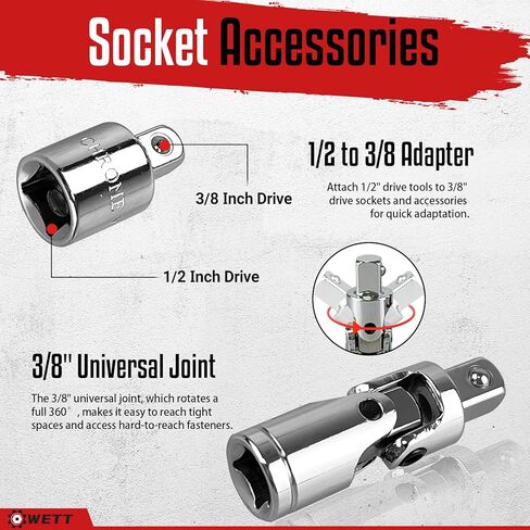 WETT 12Pcs Spark Plug Socket Set, 3/8" Drive Ratchet Handle with Mirror Polished Sockets, Spark Plug Gapper, Universal Joint and Extension Bar, Spark Plug Removal Tool with Rubber Retaining Ring in Saudi Arabia