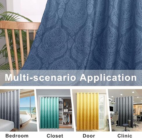 ستائر باب منزلقة باللون الرمادي من DWCN - ستائر خصوصية لمقسم الغرفة مقاس 8.3 × 7 أقدام مع نمط دمشقي متدرج - ستائر باب خزانة علوية واسعة جدًا لغرفة النوم/المطبخ/الفناء، لوحة واحدة، 100 × 84 بوصة in Kuwait