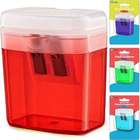 Pencil Sharpener Dual Hole Manual Red, Jumbo Crayon Sharpener with Cover and Bin, Handheld Color Pencil Sharpeners for Large & Standard Pencils, Also Available in Blue, Green, Purple, 1 Pc – by Enday