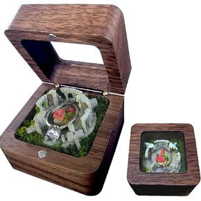 Walnut solid wood ring box Jewelry box, built-in beautiful micro landscape, pure handmade, marriage anniversary Valentine's Day Christmas birthday, placed small rings, earrings and necklaces
