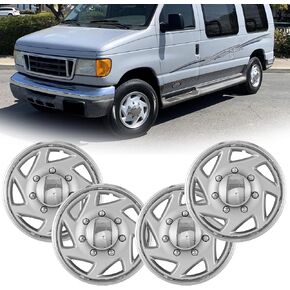 16 Inch ABS Hubcaps Fit for 1992-2014 Ford E150 E250 E350 Van 8 Lug Steel Wheel, Set of 4 Silver Chrome Hubcap Wheel Covers Replacement for 92-14 Clubwagon Econoline Cutaway Vans