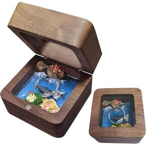 Walnut solid wood ring box Jewelry box, built-in beautiful micro landscape, pure handmade, marriage anniversary Valentine's Day Christmas birthday, placed small rings, earrings and necklaces