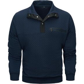 AOTORR Men's Quarter Collar Sweatshirt Casual Long Sleeve Waffle Outdoor Stand Collar Button Quilted Pullover Sweatshirts