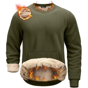 Pudolla Men's Sherpa Lined Sweatshirts Warm Soft Crewneck Sweatshirts Heavyweight Winter Pullover Kangaroo with Pouch Pocket