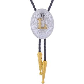HUABOLA CALYN Gold Bolo Tie for Men- Golden Initial Letter ABCDMJR to Z Western Cowboy Bolo Tie for Women Cowboy Accessories