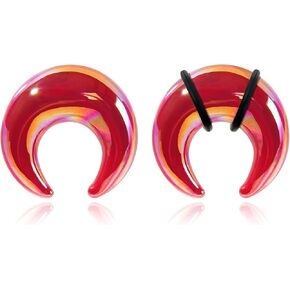 Ear Plugs Glass Horseshoes Gauges Noctilucent Pinchers Gauges Crescent C Shape Ear Expander with O-Rings Buffalo Ear Tapers Tunnels Piercing Jewelry for Men Women 2G-1/2