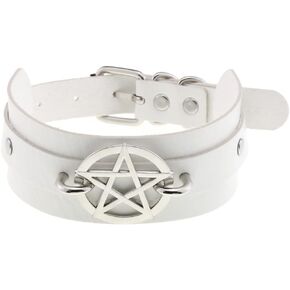 FM FM42 Multicolor PU Simulated Leather Silvert-tone Pentacle Star 4.4cm Wide Adjustable Collar Choker Necklace