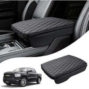 Autorder Center Console Cover for 2019-2024 2025 Dodge Ram 1500 Accessories Armrest Cushion Cover Nappa Leather Middle Console Covers Ram 1500 Console Cushion Pad Anti-Scratch(Bucket Seat Only)