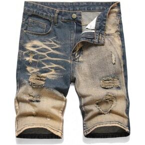 Men's Distressed Denim Shorts Casual Classic Slim Fit Denim Fashionable Split Short Jeans