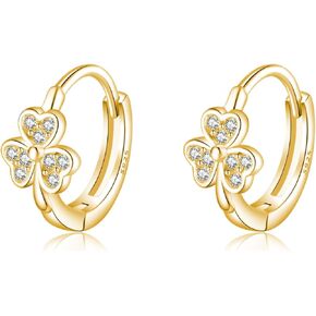 SLUYNZ 925 Sterling Silver CZ Clover Hoop Earrings for Women Teens Lucky Clover Huggie Earrings Shamrock Hoop Earrings