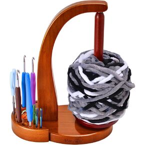 ULOI Crochet Yarn Holder - Upgrade with Crochet Accessories Storage Attachment, Magnetic Wooden Yarn Storage for Knitting Accessories, Perfect for Crocheting and Knitting Projects, Mahogany Finish