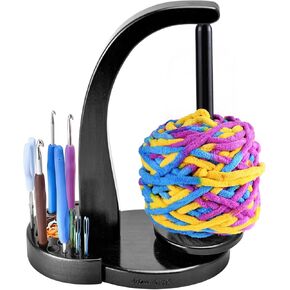 ULOI Crochet Yarn Holder - Upgrade with Crochet Accessories Storage Attachment, Magnetic Wooden Yarn Storage for Knitting Accessories, Perfect for Crocheting and Knitting Projects, Mahogany Finish