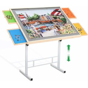 Puzzle Table with Drawers for Adults 1500 Pieces Angle & Height Adjustable Jigsaw Puzzle Table with Metal Legs 35"X26" Tilting Puzzle Board Table with Cover Birthday Gift for Mom