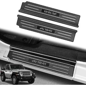 4PCS Door Sill Protector for Jeep Wrangler JL JLU 2018-2024 & Gladiator JT 2020-2023 Accessories Stainless Steel Front and Rear Door Car Pedal Kick Protection (Carbon Fiber)