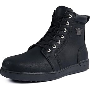 Men's Motorcycle Riding Shoes Street Riding Shoes Breathable Biker Boots Sneakers Powersports Footwear, Black Faux Leather Lace Up Shoes with Ankle Support for Men, Anti-Slip Sole, Side Zipper