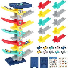 Car Ramp Toy, Montessori Toys for 1 2 Year Old Boys, Car Ramp Toys with 10 Mini Cars & Race Tracks, Garages and Parking Lots, Ramp Racer Toy for Toddlers Gifts