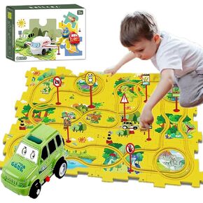 25Packs Puzzle Racing Children's Racing Track Set, Dinosaur Puzzle Puzzle Racing Track Car Game Set, Puzzle Racing Track Set, Preschool Best Children's Gift Christmas Boys and Girls Gift(Dinosaur ser)