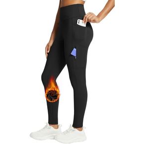 BALEAF Women's Fleece Lined Leggings Waterproof Winter Hiking Pants Thermal Running Tights Zipper Pockets High Waisted