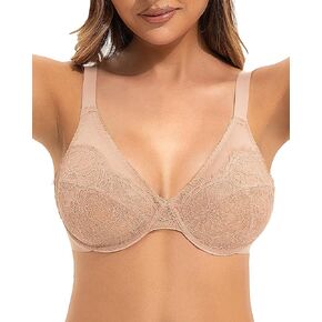 Lace Unlined Bras for Women Full Coverage Underwire Plus Size Minimizer Bra