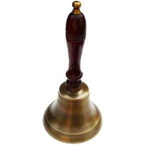 Treasure Gurus Old Antique Brass Wood Teachers Hand Desk School Bell