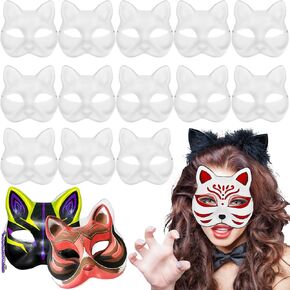 15PCS Cat Mask Therian Masks White Cat Masks Blank DIY Halloween Mask Costume