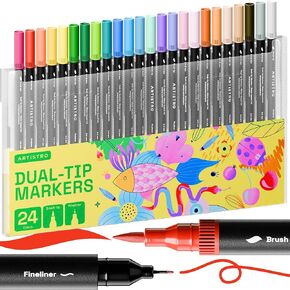 ARTISTRO 36 Brush Marker Pens Coloring Markers for adults Brush Tip Markers & 0.4mm Fineliner Pens Coloring Markers, Coloring Pens, Bullet Journal Pens, Markers for Coloring Books No Bleeding