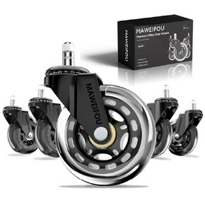 (Pack of 5) Office Chair & Gaming Chair Caster Wheels - Newest Design for Extra Silent Performance, Heavy Duty, Universal Fit, Safe for All Floors, Includes Screwdriver & Glove