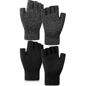 Glooarm 2 Pairs Fingerless Gloves for Women Men Winter Thick Caremere Warm Knit Gloves Stretchy Unisex Adults Gloves