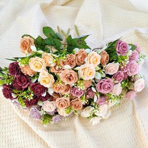 Fake Flowers for Outdoors, 6 Bundles Artificial Flowers, UV Resistant No Fade Silk Flowers for Home,Garden,Front Porch,Courtyard,Patio,Lawn,Thanksgiving, Christmas Decoration