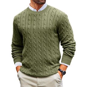 Runcati Mens Cable Knit Pullover Sweater Crewneck Casual Long Sleeve Slim Fit Knitwear Sweaters