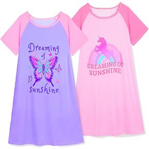 Play Tailor 2Pcs Girls Nightgowns Kids Pajamas Princess Nightgown Dress Sleepwear for Toddler Little Girls