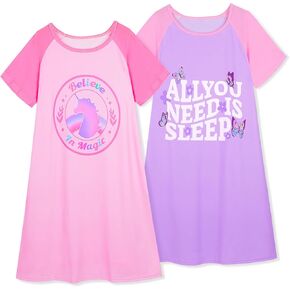 Play Tailor 2Pcs Girls Nightgowns Kids Pajamas Princess Nightgown Dress Sleepwear for Toddler Little Girls