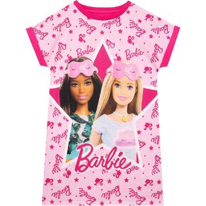 Barbie Nightgown For Girls | Short Sleeve Girls Pajama Gown | Fashionista Girls Sleep Shirt | Ages 4 To 10