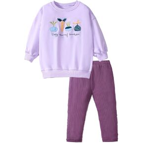 HILEELANG طفل فتاة الخريف ملابس خروج السراويل مجموعة البلوز القطن سترينش طماق Playwear مجموعات 2 قطعة