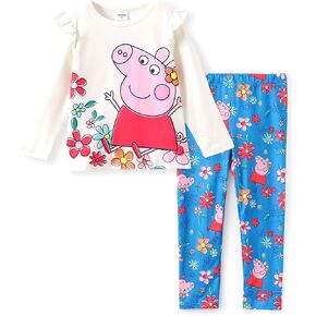 Peppa Pig Girls Pant Sets Long Sleeves Top Tee Shirt and Leggings Outfits Clothes for Fall Casual Clothing Set Toddler Girl