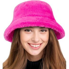 HONGTEYA Winter Bucket Hat Fluffy Faux Fur Fisherman Cap for Women Men Solid Color Style