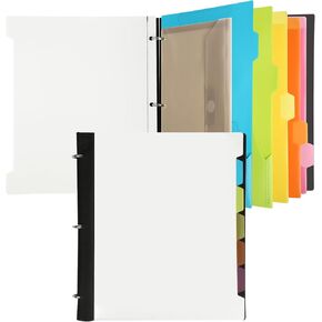 Pivotable Refillable Notebook, Notebook with Dividers and Tabs, 30 College Ruled Paper and 30 Graph Paper, 1 Movable Pocket, 5 Plastic Tabbed Subject Dividers, 200 Sheets Capacity- Black