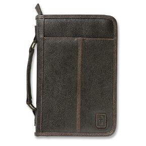Aviator Bible Cover for Men, Zippered, with Handle, Leather Look, Brown, Large