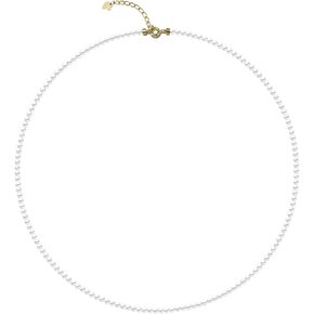 Eymi Simple Tiny Dainty Pearl Choker Necklace Jewelry for Women Sterling Silver Round White Pearl Strand Necklaces Adjustable