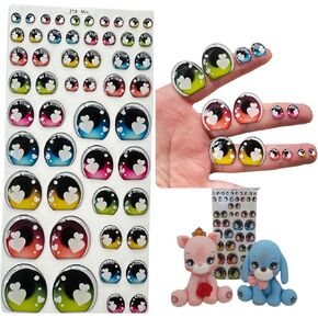 318-M 26 Pairs in Blue, Pink, Yellow, Green and Orange, Adhesive or Self-Adhesive 3D Resin Eyes (Various Sizes in The Same Blister), for use with Clay, Cold Porcelain, Polymer Clay, EVA, Felt, Fabric