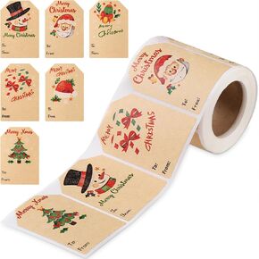 Sightor 250 PCS Gift Tag Stickers, Christmas Gift Tags Brown Kraft Holiday Presents Stickers 6 Designs Decorative Stickers to and from Gift Self Adhesive Labels