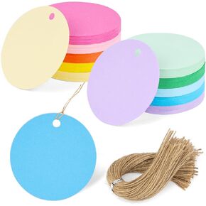 SallyFashion 200PCS Round Gift Tags, Colorful Gift Tags with String 2 inch Hang Tags Clothing Tags for Gifts Wrapping Craft Project Wedding Favors