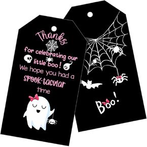 50 Pieces Halloween Thank You Favor Tags Thanks for Celebrating Our Little Boo Gift Tags Spooky Ghost Thank You Tags Baptism Favors for Guests Wedding Baby Shower Birthday Party Supplies (Girl Style)