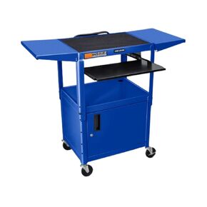 FSE Luxor 373-AVJ42KBCDL-RB Adjustable-Height Steel AV Cart - Pullout Keyboard Tray Cabinet Drop Leaf