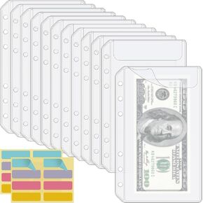 KTRIO 12PCS A6 Binder Pockets No Zipper Cash Envelopes for Budgeting, Zipless A6 Binder Inserts Money Envelope Binder Pouch Clear PVC Loose Leaf Bags for Cash Stuffing Binder