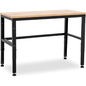 MCombo 48" Adjustable Workbench with Oak Wood Top, Overall Steel Frame Worktable for Garage, Workstation for Workshop and Home Improvement WD48