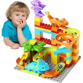 Marble Runs Building Blocks for Kids Dinosaur,Classic Big Blocks Educational Stem for Toddlers,Compatible with Major Brands Birthday Toys Gifts for Age 3 4 5 6 7 8+ Boys Girls