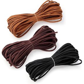 Tenalleys Leather String Suede Cord Leather Cords Rope String for Jewelry Making Necklace Bracelet Art Crafts Beading (3 Colors,3mm x 10.9 Yard)