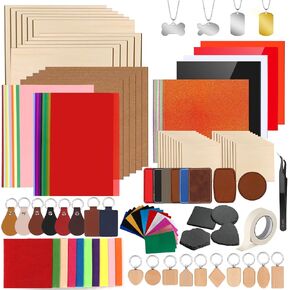 Adrattnay Laser Material Explore Kit - 170PCS Engraving Material, 17 Kinds Blanks for Laser Crafting, Includes Basswood, Birch, Acrylic, Leather, Metal