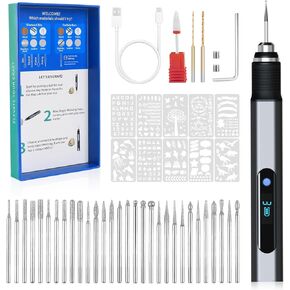 Engraving Pen Kit, Rechargeable Cordless Engraver Pen with 33 Bits, 10 Stencils, Mini DIY Electric Etching Machines Rotary Tool for Carving Jewelry Stone Wood Glass Metal Plastic